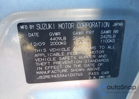 2010 Suzuki Kizashi Se from USA, damaged, VIN JS2RE9A33A6100765